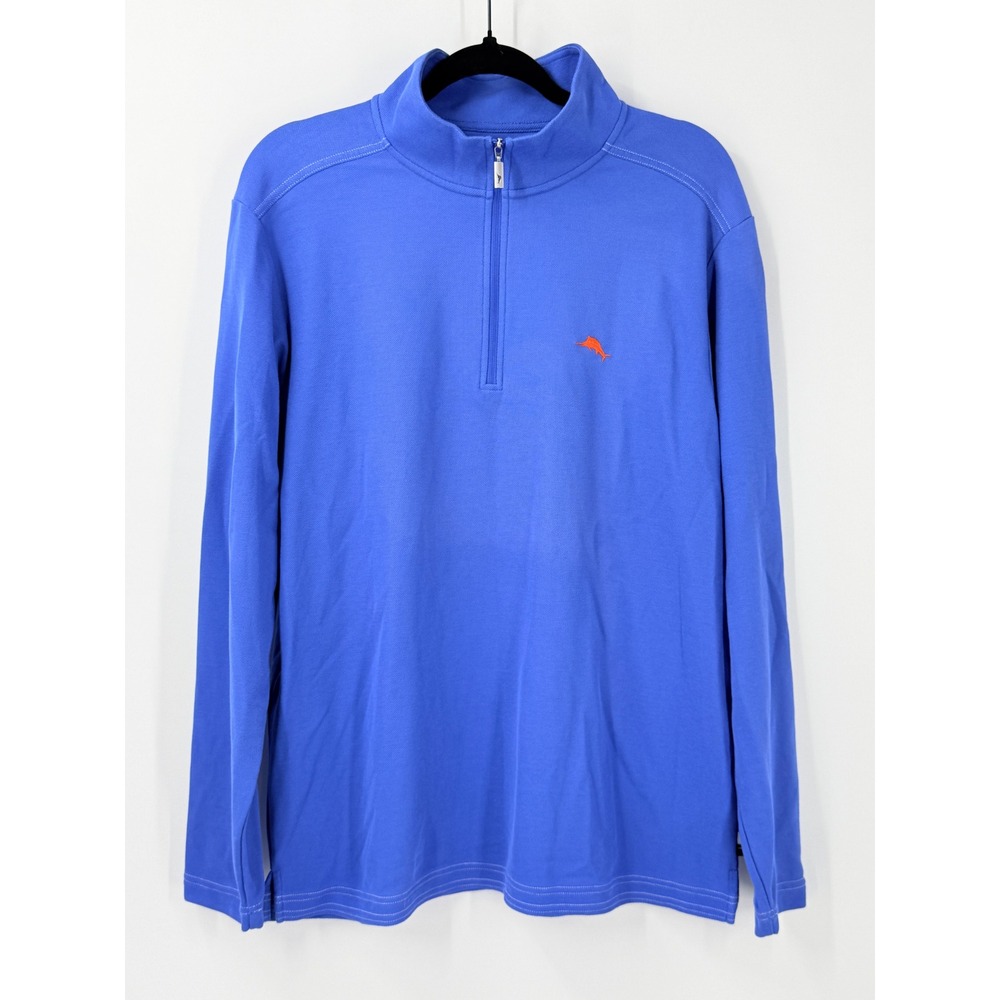 Tommy Bahama Mens IslandZone Supima Quarter Zip Pullover Blue Medium preppy